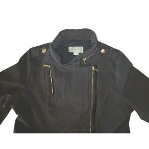 Michael Kors Size S Gray Asymmetrical Zip Belted‎ Coat Jacket w/Faux Fur Lined